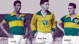 Luiz, Dalmo e Darci em jogo em 1952. Arquivo pessoal.